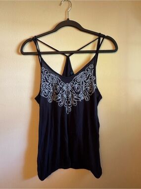 Spoiled Black Tank Top with White Embroidered Yoke